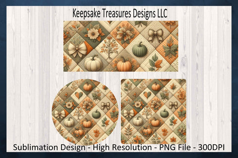 Fall Pumpkin Patchwork 11oz Coffee Mug Wrap and Coaster, Sublimation Png, Digital Download Sublimation Keepsake Treasures Designs LLC. 