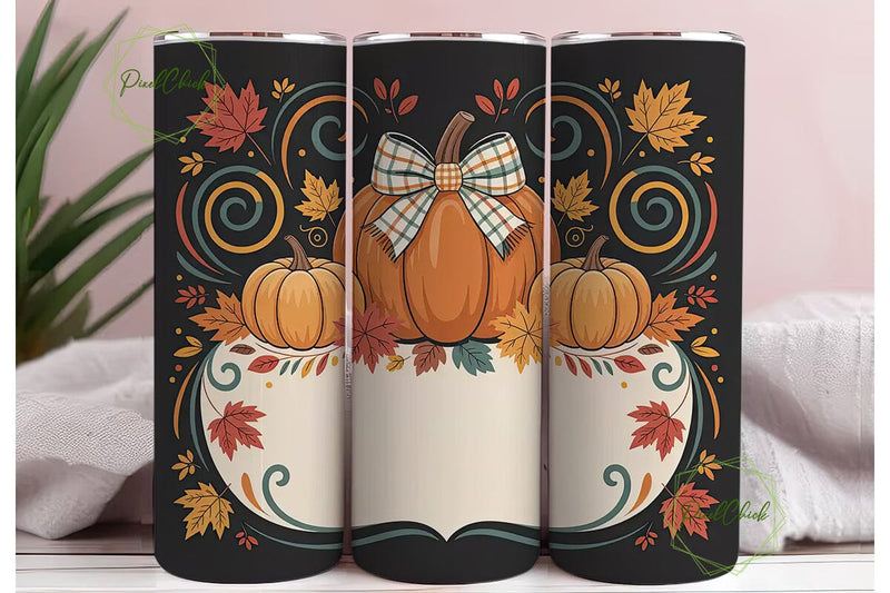Fall Pumpkin Plaid Bow 20oz Tumbler Wrap Sublimation PixelChick 