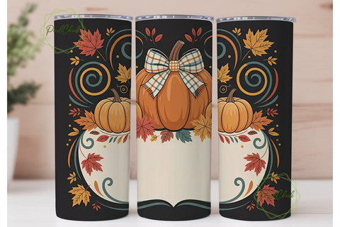 Fall Pumpkin Plaid Bow 20oz Tumbler Wrap Sublimation PixelChick 