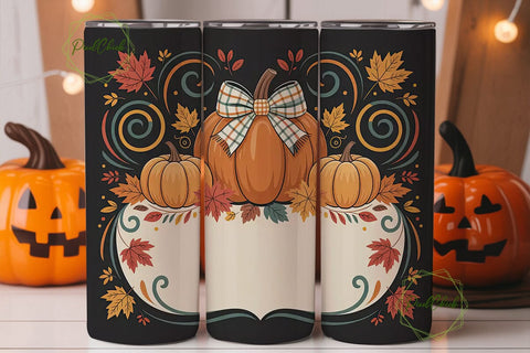 Fall Pumpkin Plaid Bow 20oz Tumbler Wrap Sublimation PixelChick 