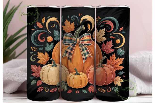 Fall Pumpkin Plaid Bow 20oz Tumbler Wrap Sublimation PixelChick 