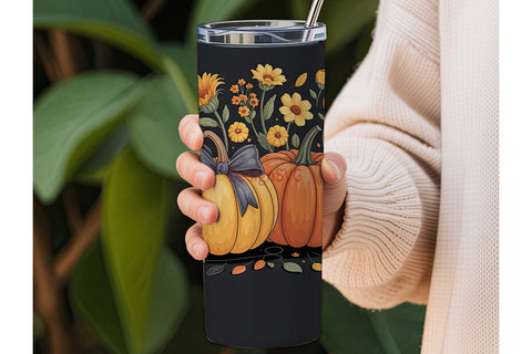 Fall Pumpkin & Sunflower 20oz Tumbler Sublimation DesignSVG 