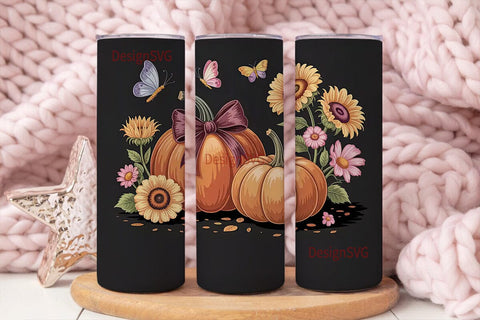 Fall Pumpkin & Sunflower 20oz Tumbler Sublimation DesignSVG 