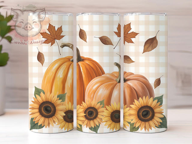 Fall Pumpkin Sunflower Autumn Tumbler, Sunflower Cup Wrap, 20Oz Sublimation, Autumn Floral Drinkware, Harvest Season Tumbler, Cozy Coffee Wrap, Rustic Fall Cup Print Sublimation Lara' s Designs 