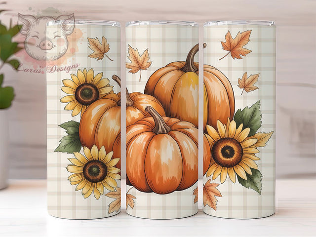 Fall Pumpkin Sunflower Autumn Tumbler, Sunflower Cup Wrap, 20Oz Sublimation, Autumn Floral Drinkware, Harvest Season Tumbler, Cozy Coffee Wrap, Rustic Fall Cup Print Sublimation Lara' s Designs 