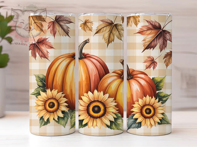 Fall Pumpkin Sunflower Autumn Tumbler, Sunflower Cup Wrap, 20Oz Sublimation, Autumn Floral Drinkware, Harvest Season Tumbler, Cozy Coffee Wrap, Rustic Fall Cup Print Sublimation Lara' s Designs 