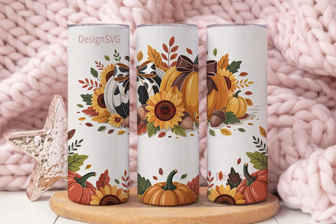 Fall Pumpkin Sunflower Tumbler Wrap Sublimation DesignSVG 