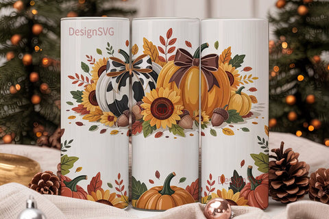 Fall Pumpkin Sunflower Tumbler Wrap Sublimation DesignSVG 