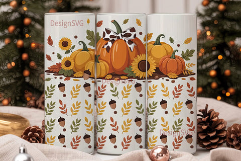 Fall Pumpkin Sunflower Tumbler Wrap Sublimation DesignSVG 