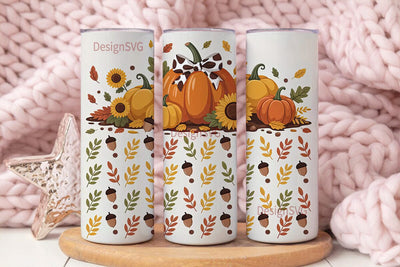 Fall Pumpkin Sunflower Tumbler Wrap Sublimation DesignSVG 