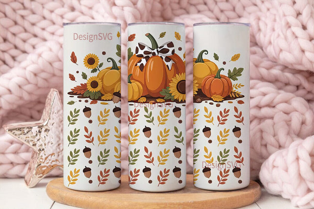 Fall Pumpkin Sunflower Tumbler Wrap Sublimation DesignSVG 