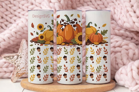 Fall Pumpkin Sunflower Tumbler Wrap Sublimation DesignSVG 