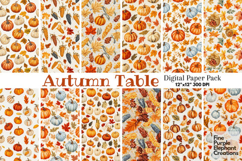 Fall Pumpkin Tablecloth Digital Paper | Thanksgiving Stitched Fabric Texture Digital Pattern Fine Purple Elephant Creations 