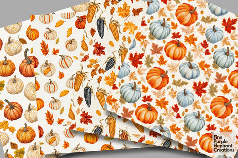 Fall Pumpkin Tablecloth Digital Paper | Thanksgiving Stitched Fabric Texture Digital Pattern Fine Purple Elephant Creations 