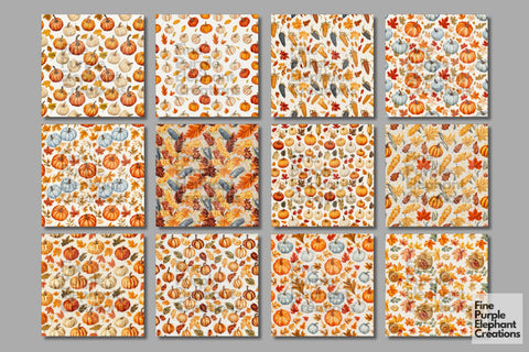 Fall Pumpkin Tablecloth Digital Paper | Thanksgiving Stitched Fabric Texture Digital Pattern Fine Purple Elephant Creations 