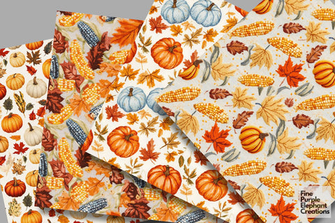 Fall Pumpkin Tablecloth Digital Paper | Thanksgiving Stitched Fabric Texture Digital Pattern Fine Purple Elephant Creations 