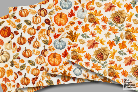 Fall Pumpkin Tablecloth Digital Paper | Thanksgiving Stitched Fabric Texture Digital Pattern Fine Purple Elephant Creations 