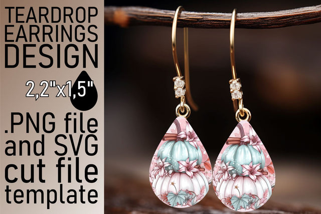 Fall Pumpkin Teardrop Earrings Sublimation afrosvg 