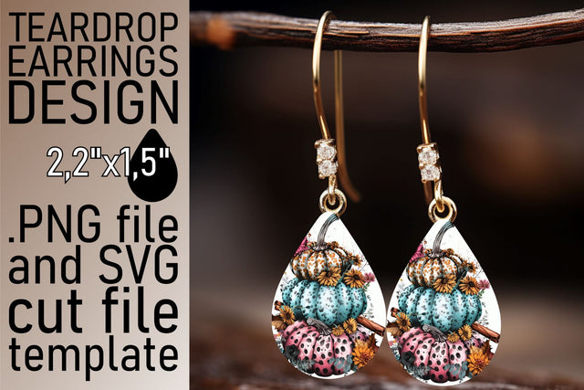 Fall Pumpkin Teardrop Earrings Sublimation afrosvg 