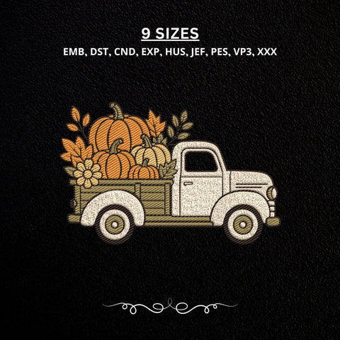 Fall Pumpkin Truck Embroidery Design – Vintage Pickup Truck with Pumpkins Machine Embroidery File, Autumn Harvest Design Embroidery/Applique DESIGNS PatternFeed8 