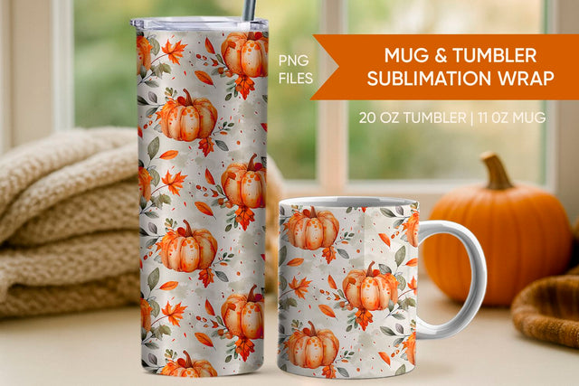 Fall Pumpkin Tumbler & Mug Wrap Sublimation KMarinaDesign 
