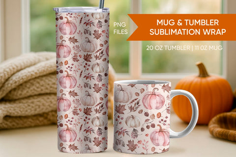 Fall Pumpkin Tumbler & Mug Wrap Sublimation KMarinaDesign 