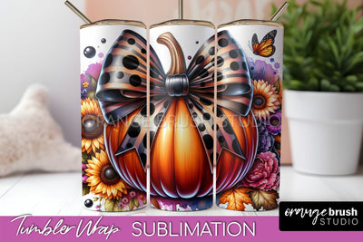Fall Pumpkin Tumbler Wrap - Coquette Bow Tumbler Sublimation Sublimation OrangeBrushStudio 