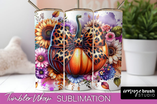 Fall Pumpkin Tumbler Wrap - Coquette Bow Tumbler Sublimation Sublimation OrangeBrushStudio 