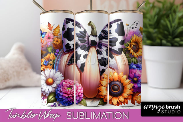 Fall Pumpkin Tumbler Wrap - Coquette Bow Tumbler Sublimation Sublimation OrangeBrushStudio 