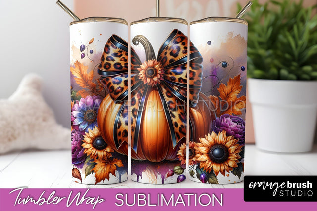 Fall Pumpkin Tumbler Wrap - Coquette Bow Tumbler Sublimation Sublimation OrangeBrushStudio 