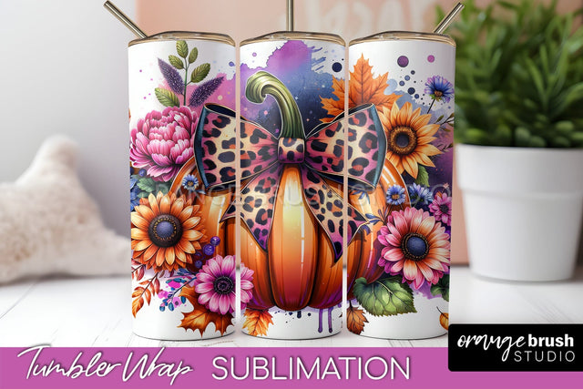 Fall Pumpkin Tumbler Wrap - Coquette Bow Tumbler Sublimation Sublimation OrangeBrushStudio 