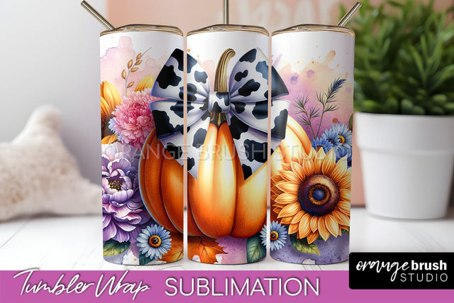 Fall Pumpkin Tumbler Wrap - Coquette Bow Tumbler Sublimation Sublimation OrangeBrushStudio 