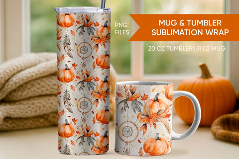 Fall Pumpkin tumbler wrap, Fall pumpkin mug wrap Sublimation KMarinaDesign 