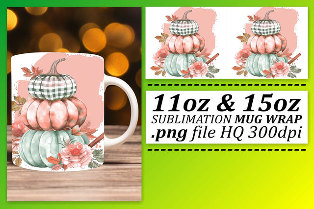 Fall Pumpkin Watercolor Mug Wrap Design 11oz/15oz Sublimation afrosvg 