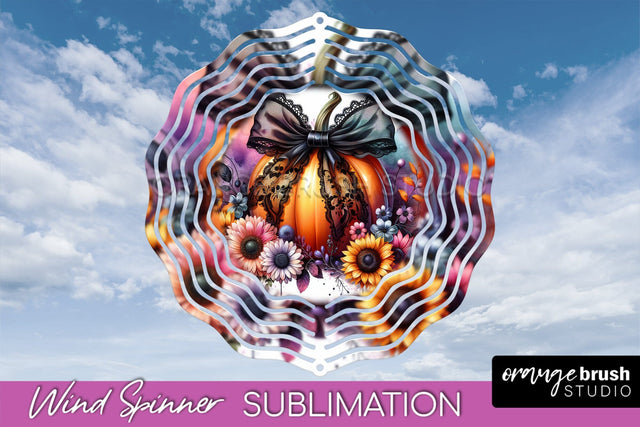 Fall Pumpkin Wind Spinner - Fall Coquette Sublimation Design Sublimation OrangeBrushStudio 