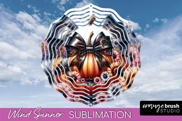 Fall Pumpkin Wind Spinner - Fall Coquette Sublimation Design Sublimation OrangeBrushStudio 