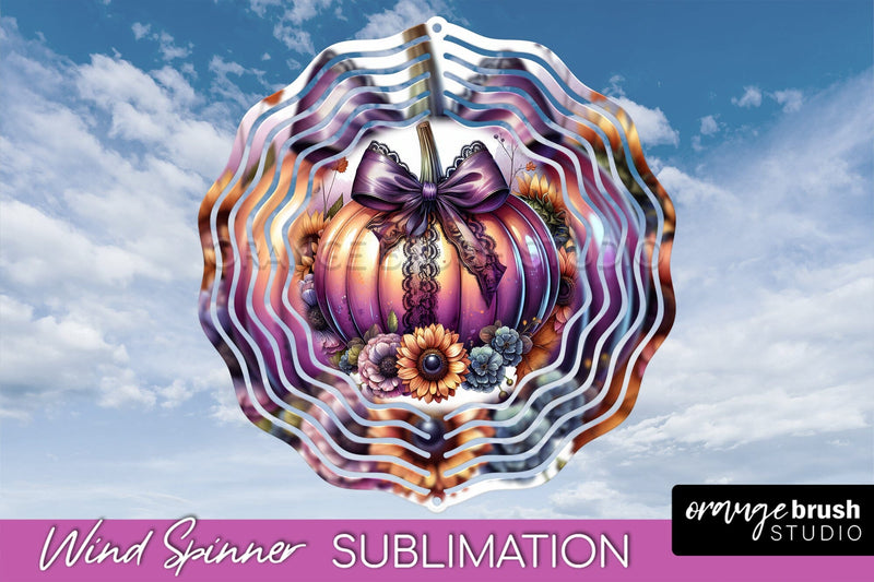 Fall Pumpkin Wind Spinner - Fall Coquette Sublimation Design Sublimation OrangeBrushStudio 