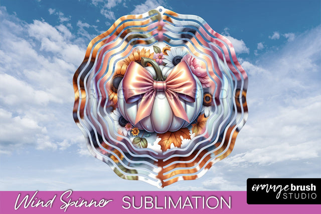 Fall Pumpkin Wind Spinner - Fall Coquette Sublimation Design Sublimation OrangeBrushStudio 