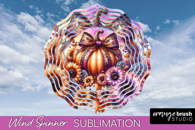 Fall Pumpkin Wind Spinner - Fall Coquette Sublimation Design Sublimation OrangeBrushStudio 