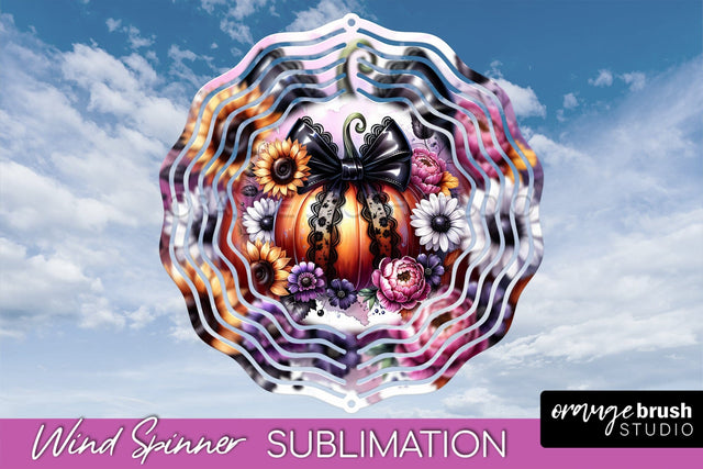 Fall Pumpkin Wind Spinner - Fall Coquette Sublimation Design Sublimation OrangeBrushStudio 
