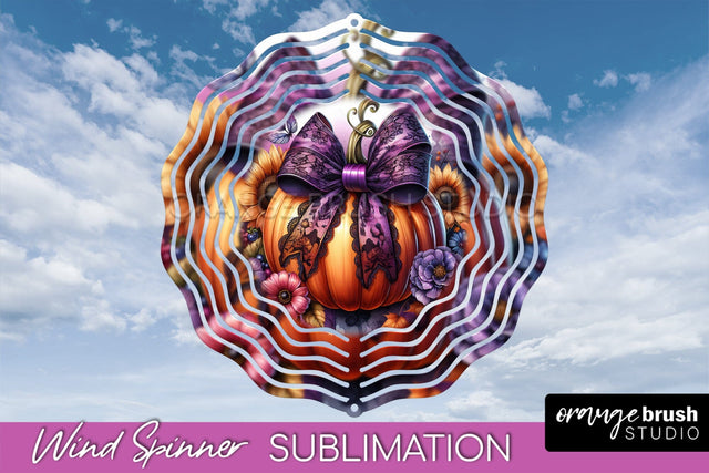 Fall Pumpkin Wind Spinner - Fall Coquette Sublimation Design Sublimation OrangeBrushStudio 