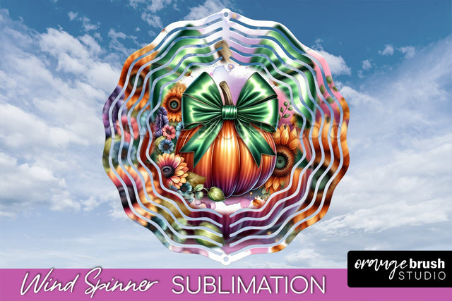 Fall Pumpkin Wind Spinner - Fall Coquette Sublimation Design Sublimation OrangeBrushStudio 