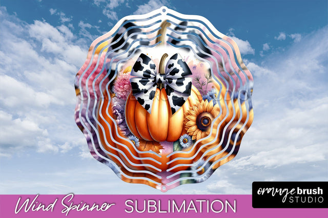 Fall Pumpkin Wind Spinner - Fall Coquette Sublimation Design Sublimation OrangeBrushStudio 