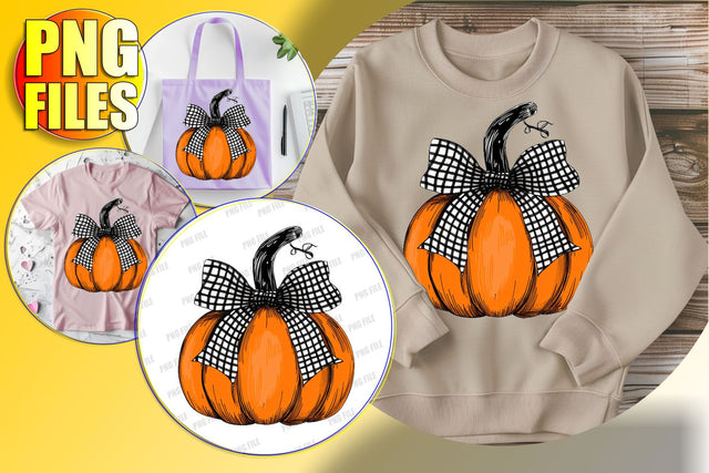 Fall Pumpkin with Bow Watercolor Design PNG Sublimation afrosvg 