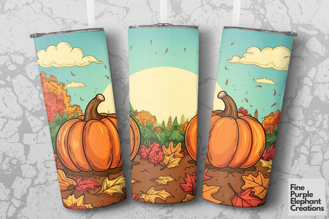 Fall Pumpkins Sublimation Tumbler Wrap Sublimation Fine Purple Elephant Creations 