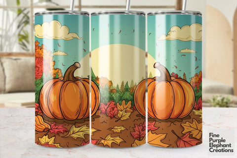 Fall Pumpkins Sublimation Tumbler Wrap Sublimation Fine Purple Elephant Creations 