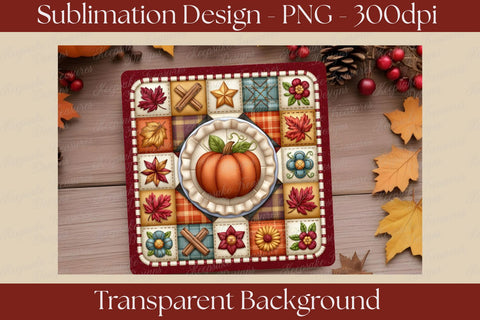 Fall Quilt Coaster Set Sublimation PNG, Pumpkin Patchwork Theme, Autumn Home Decor, Digital Download Sublimation Keepsake Treasures Designs LLC. 