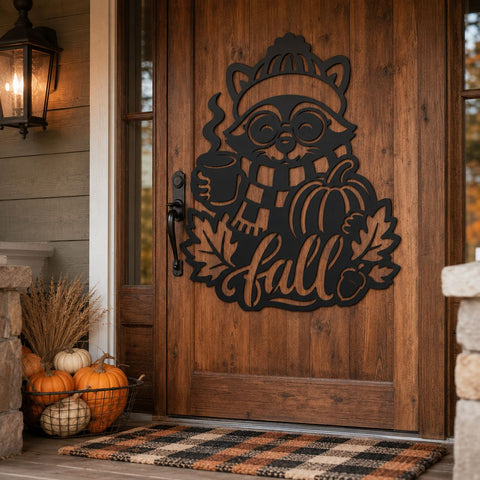 Fall Raccoon Laser SVG | Hello Fall SVG | Raccoon Pumpkin Dxf | Autumn Metal Art | Plasma Cut File | CNC Fall Decor SVG HappyDesignStudio 