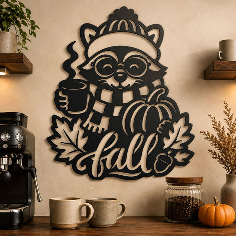 Fall Raccoon Laser SVG | Hello Fall SVG | Raccoon Pumpkin Dxf | Autumn Metal Art | Plasma Cut File | CNC Fall Decor SVG HappyDesignStudio 