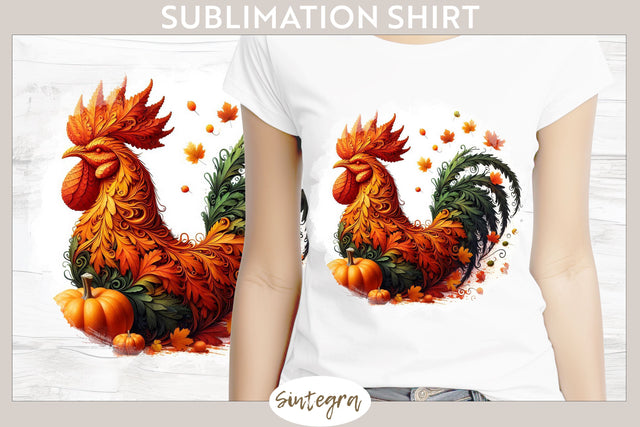 Fall Rooster Animal v9 T-shirt Sublimation Sublimation Sintegra 